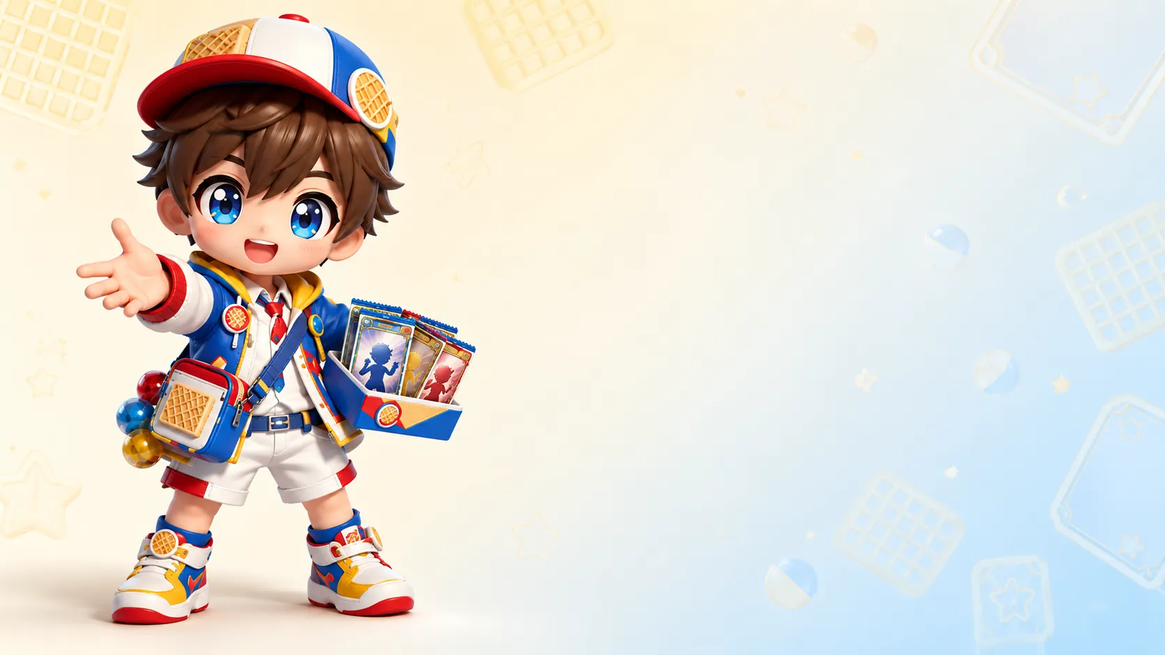 食玩・ウエハースの発売日や販売店を案内するマスコットキャラクターのイラスト